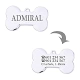 Ibera gifts - Chapa Identificación Personalizada para Perros y Gatos Medianos a Grandes en Forma de Hueso Placa Identificativa Mascota Grabada Nombre Collar...