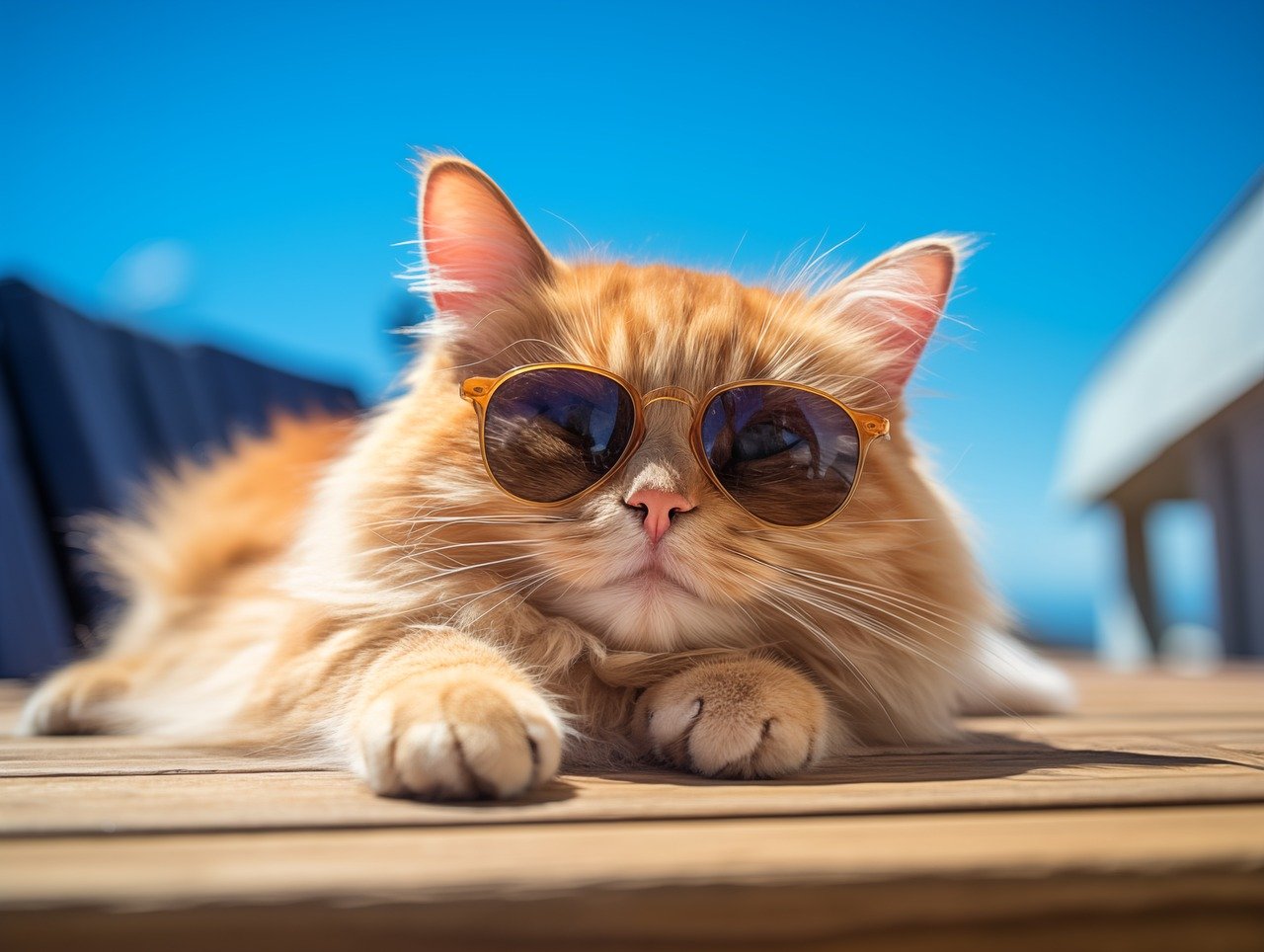 Gato con gafas de sol en primavera o verano